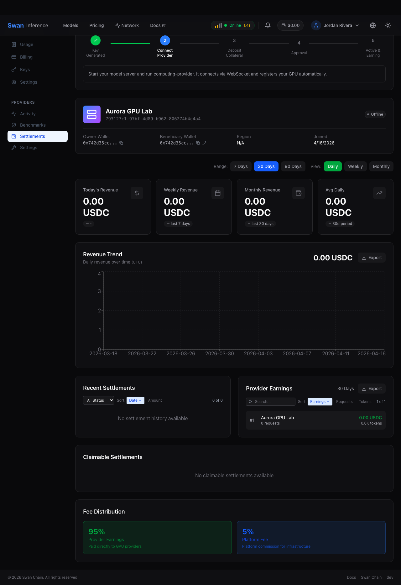 Provider earnings dashboard
